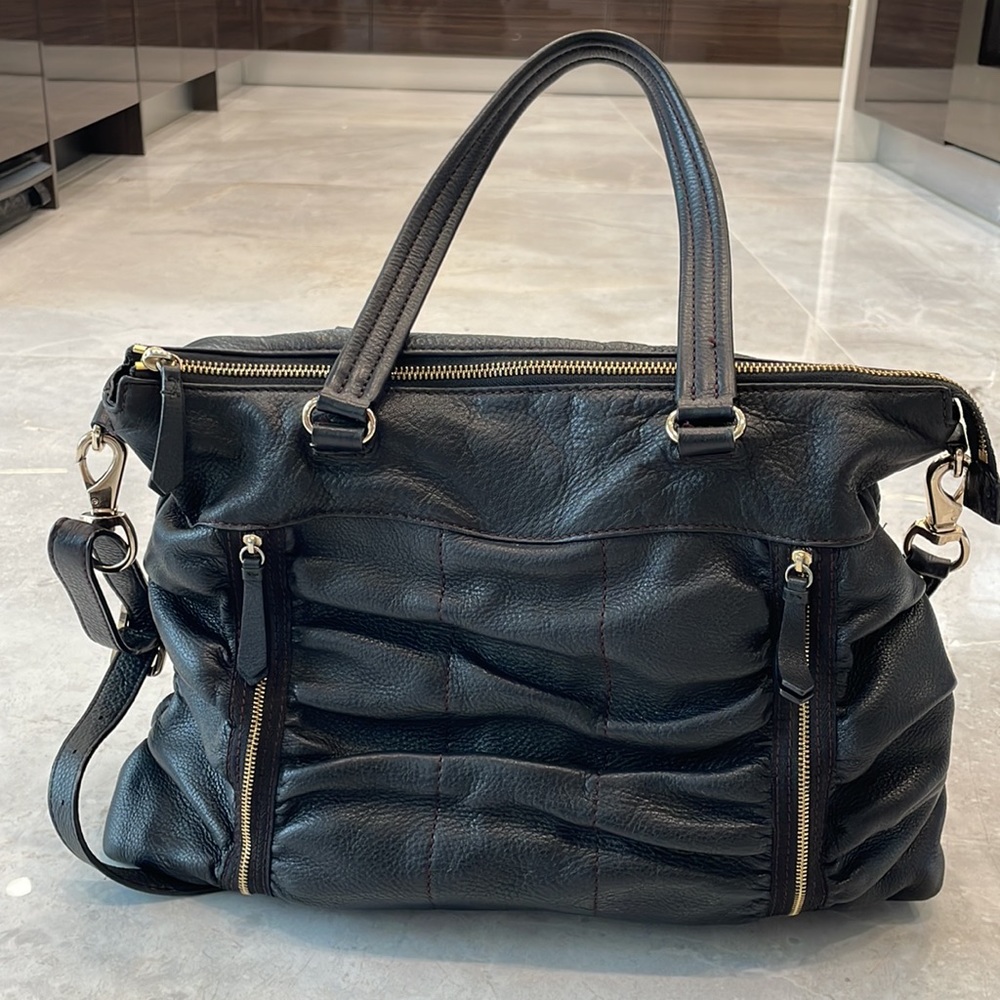 LAST CHANCE! Cole Haan Black Ruched Satchel Leather Shoulder Bag